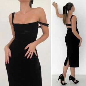 NEW Rumored Runaway Midi Cocktail Dress in Black Velvet Women's Small $138